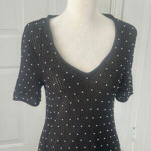 Jennifer Lopez Black Studded Open Weave Tunic Sweater Top Sz M